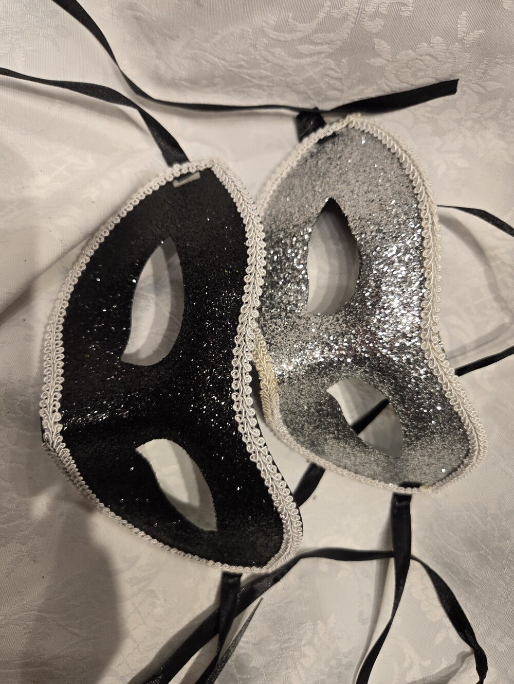 Black and Silver Glitter Masquerade Mask Duo
